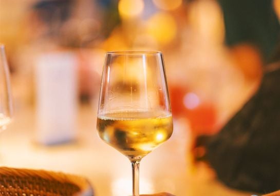 Glass of wine during sunset